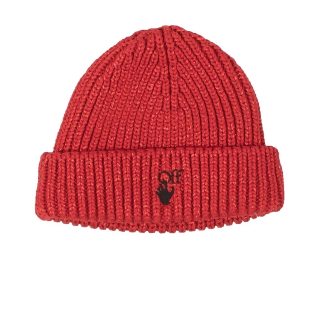 Off-White Logo-Embroidered Red Beanie